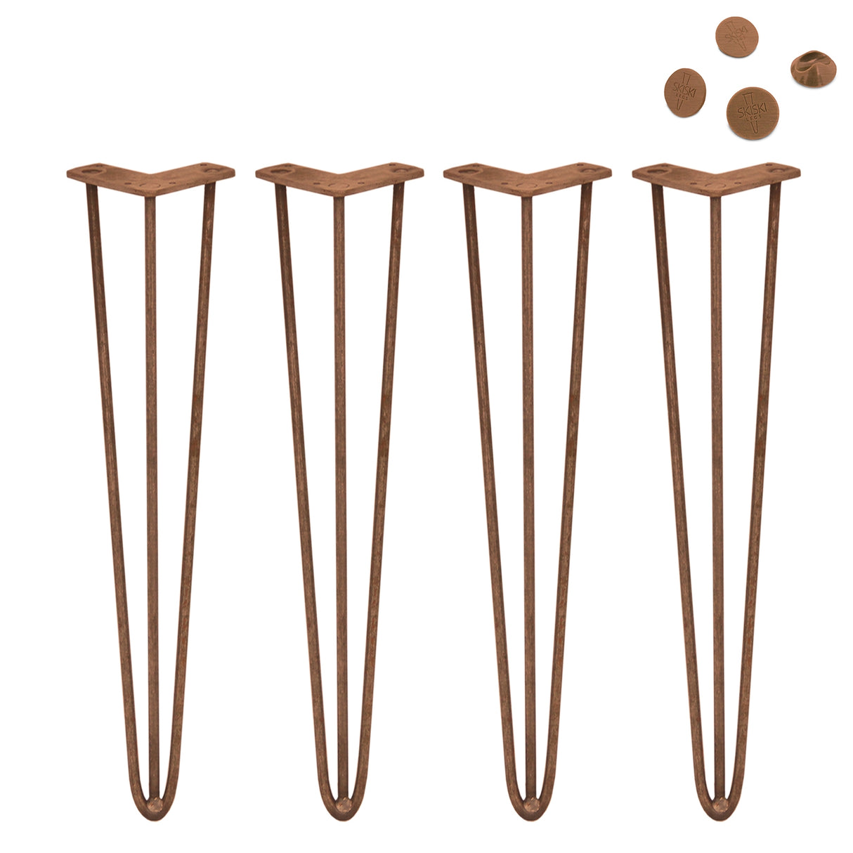4 x 28" Hairpin Legs - 3 Prong - 10mm - Antique Copper - Used - Good