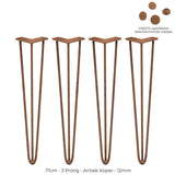 4 x 28" Hairpin Legs - 3 Prong - 12mm - Antique Copper - Like New