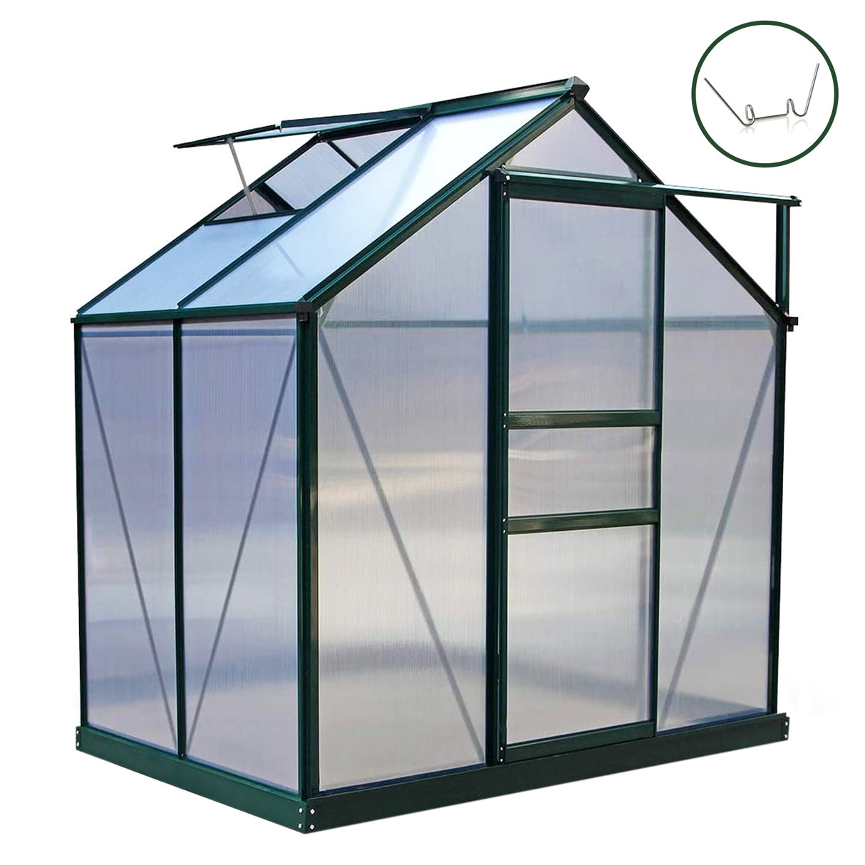 Greenhouse Polycarbonate 6ft x 4ft With Base (Green) - Used - Very Good