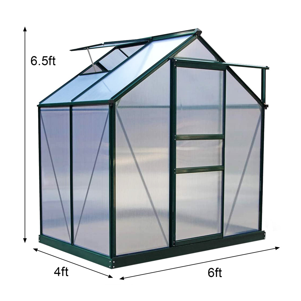 Greenhouse Polycarbonate 6ft x 4ft With Base (Green) - Used - Very Good
