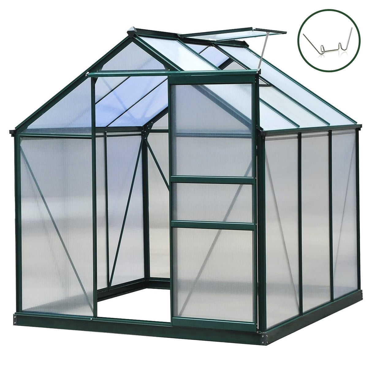 Greenhouse Polycarbonate 6ft x 6ft With Base (Green) - Used - Very Good