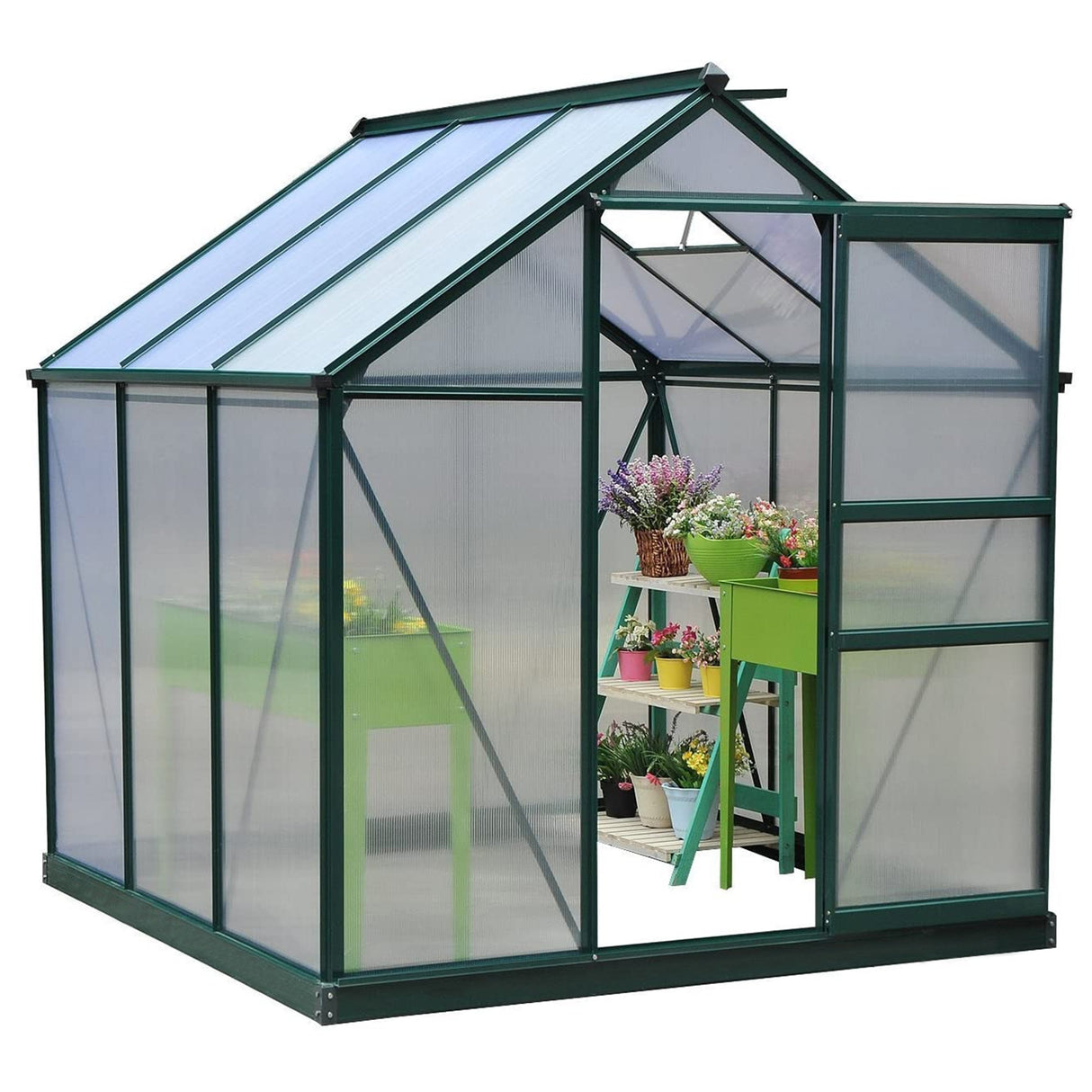 Greenhouse Polycarbonate 6ft x 6ft With Base (Green) - Used - Good