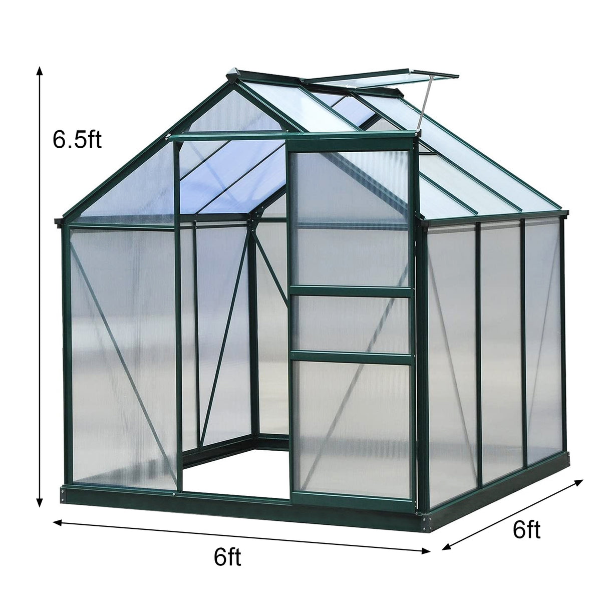 Greenhouse Polycarbonate 6ft x 6ft With Base (Green) - Used - Acceptable