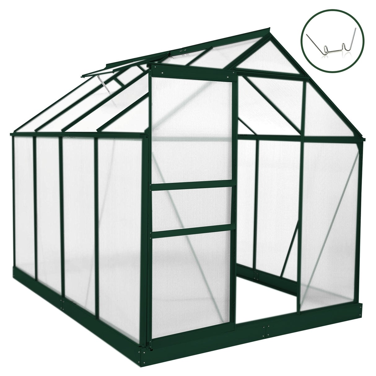 Greenhouse Polycarbonate 6ft x 8ft With Base (Green) - Used - Acceptable