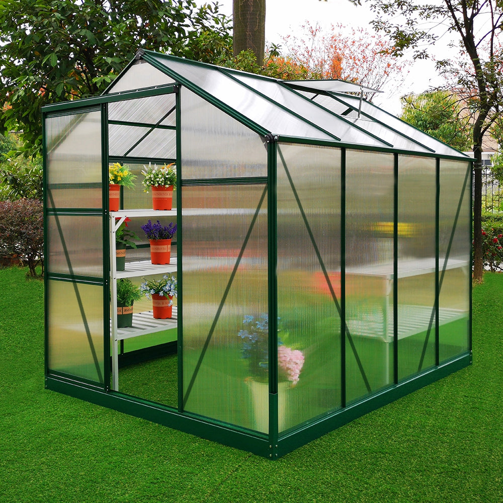 Greenhouse Polycarbonate 6ft x 8ft With Base (Green) - Used - Acceptable
