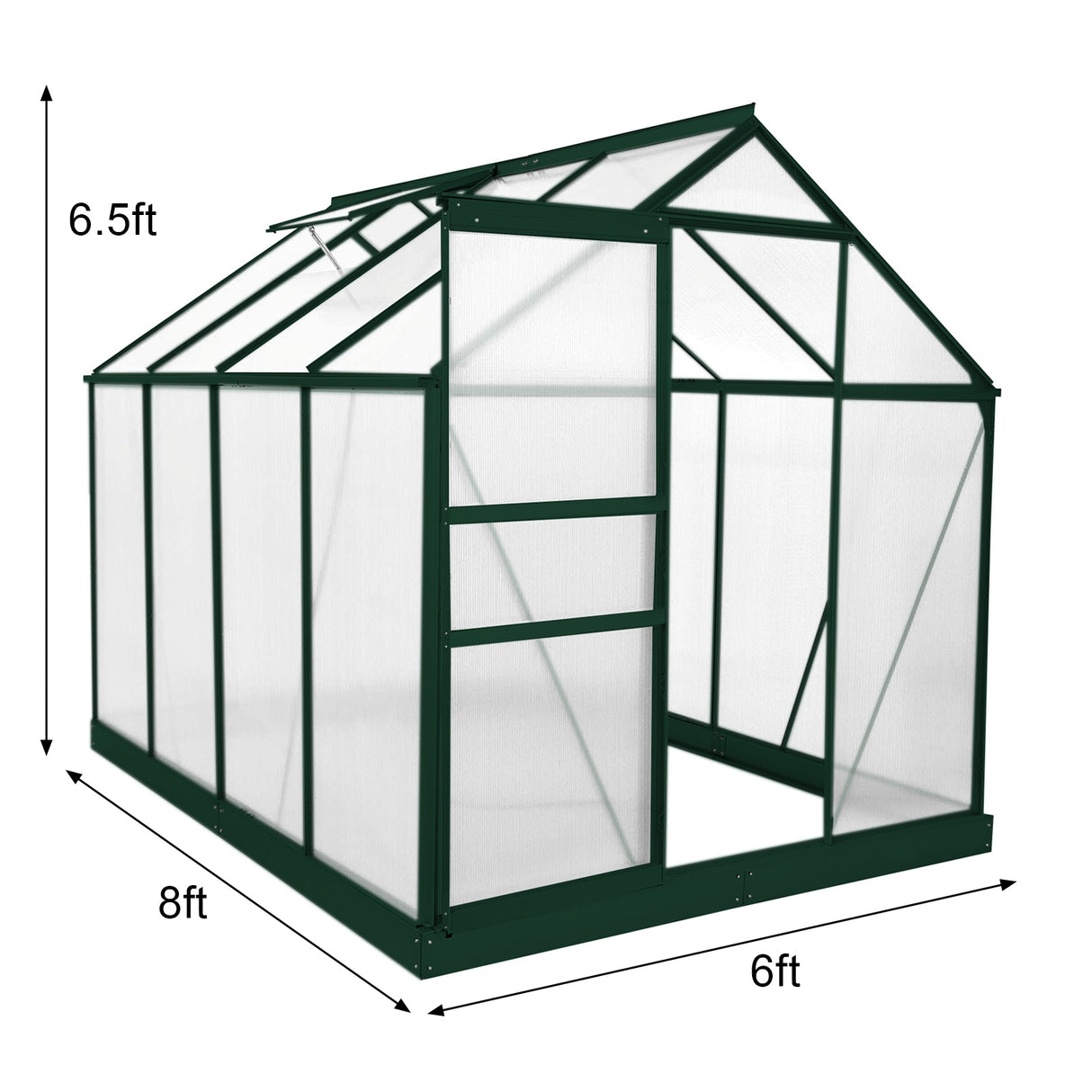Greenhouse Polycarbonate 6ft x 8ft With Base (Green) - Used - Acceptable
