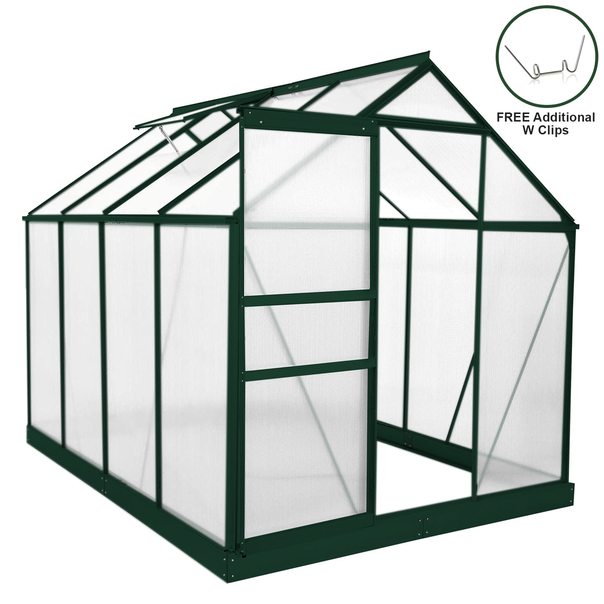 Greenhouse Polycarbonate 6ft x 8ft With Base (Green) - Used - Acceptable