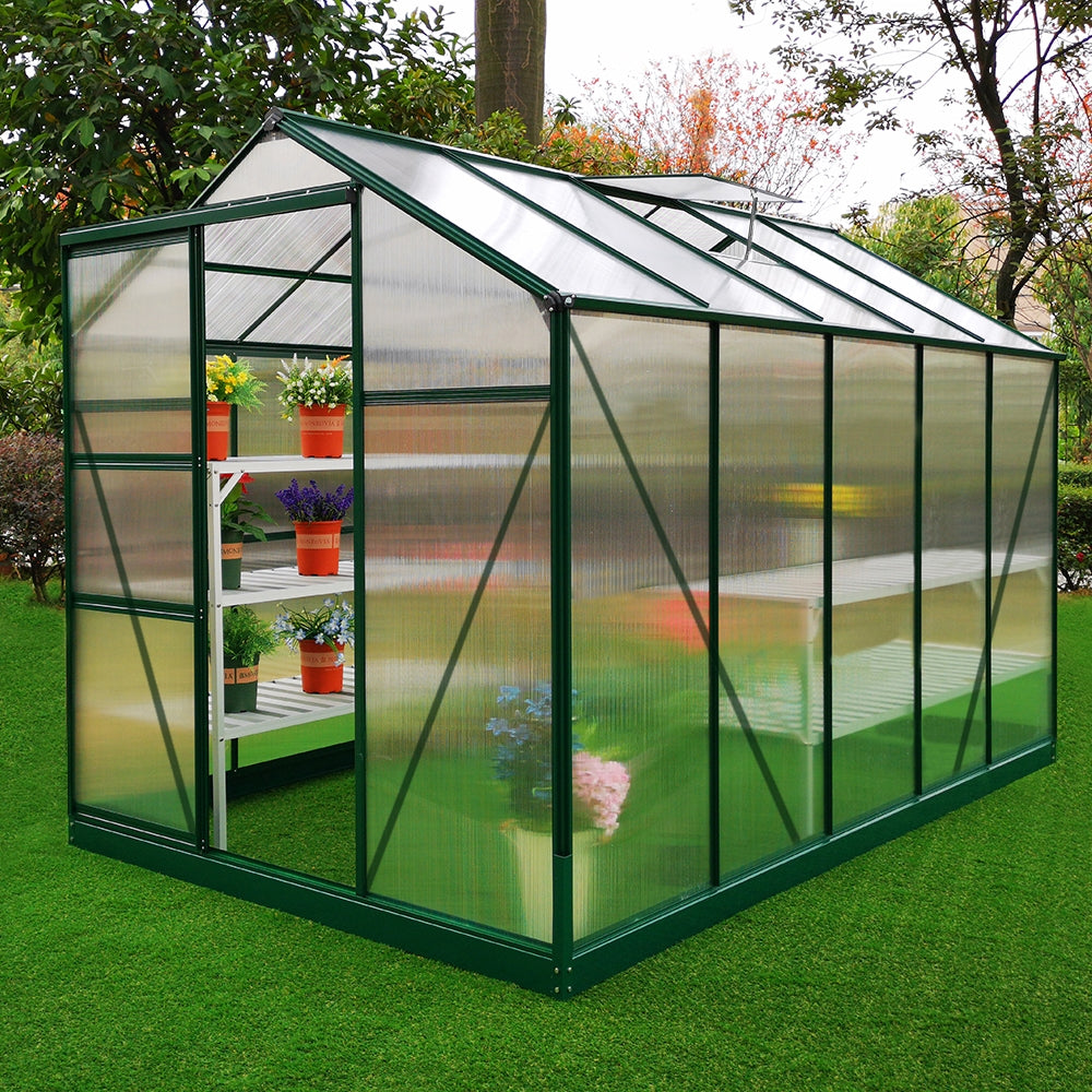 Greenhouse Polycarbonate 6ft x 10ft With Base (Green) - Used - Acceptable
