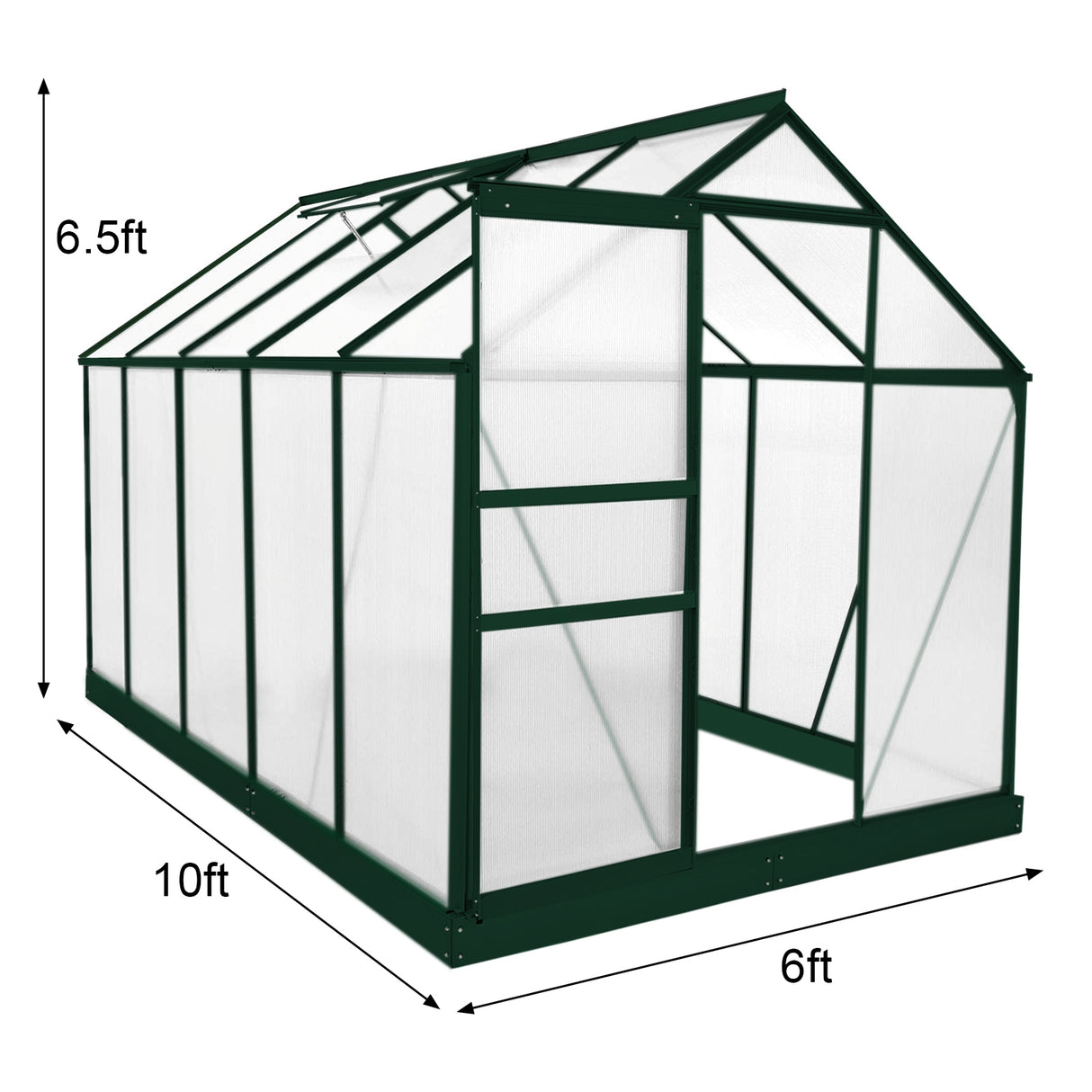 Greenhouse Polycarbonate 6ft x 10ft With Base (Green) - Used - Acceptable