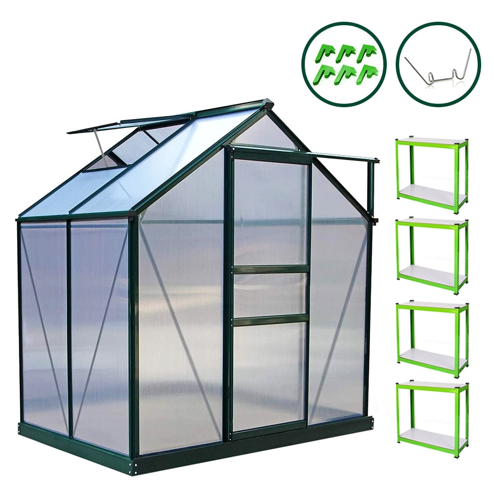 Greenhouse 6ft x 4ft (Green) With Base & Racking - Used - Good