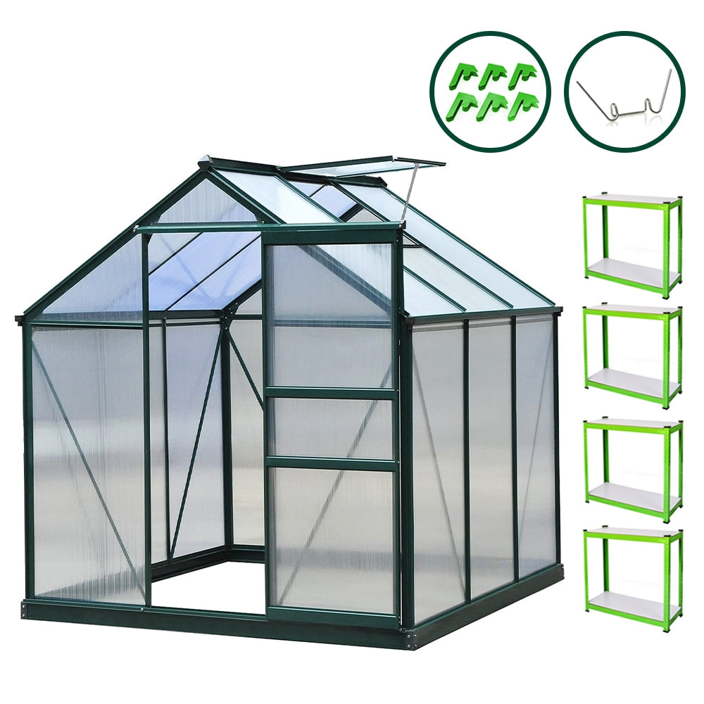 Greenhouse 6ft x 6ft (Green) With Base & Racking - Used - Very Good