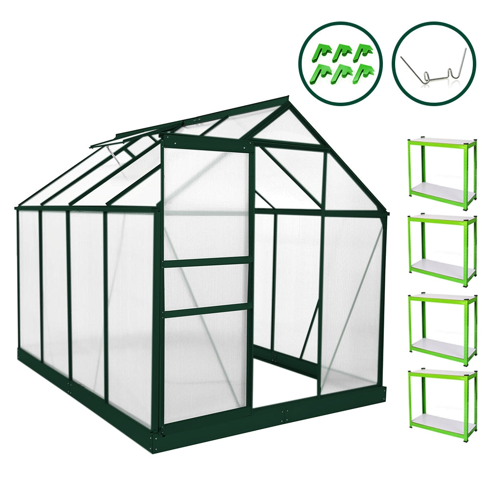 Greenhouse 6ft x 8ft (Green) With Base & Racking - Used - Very Good