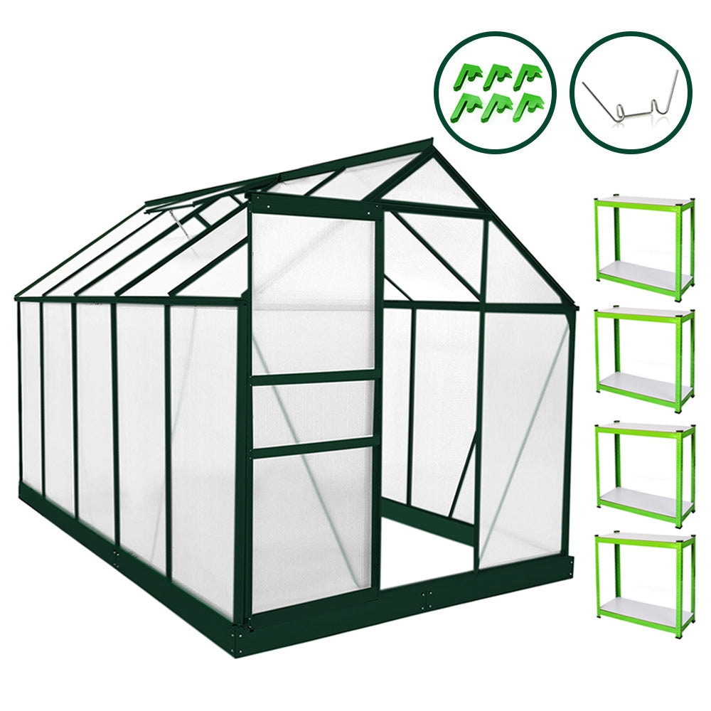 Greenhouse 6ft x 10ft (Green) With Base & Racking - Used - Good