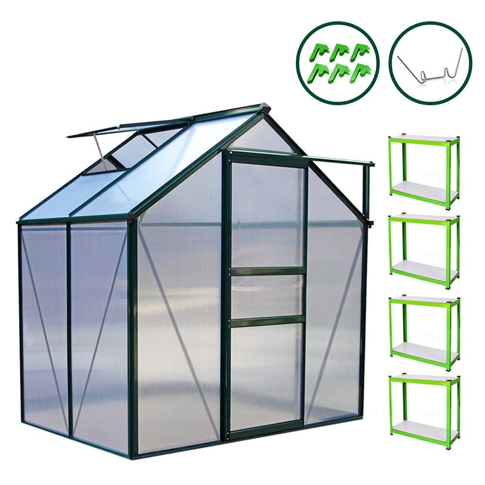 Greenhouse 6ft x 4ft (Green) & Racking - Like New