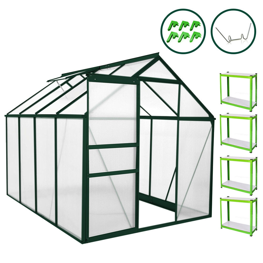 Greenhouse 6ft x 8ft (Green) & Racking - Used - Good