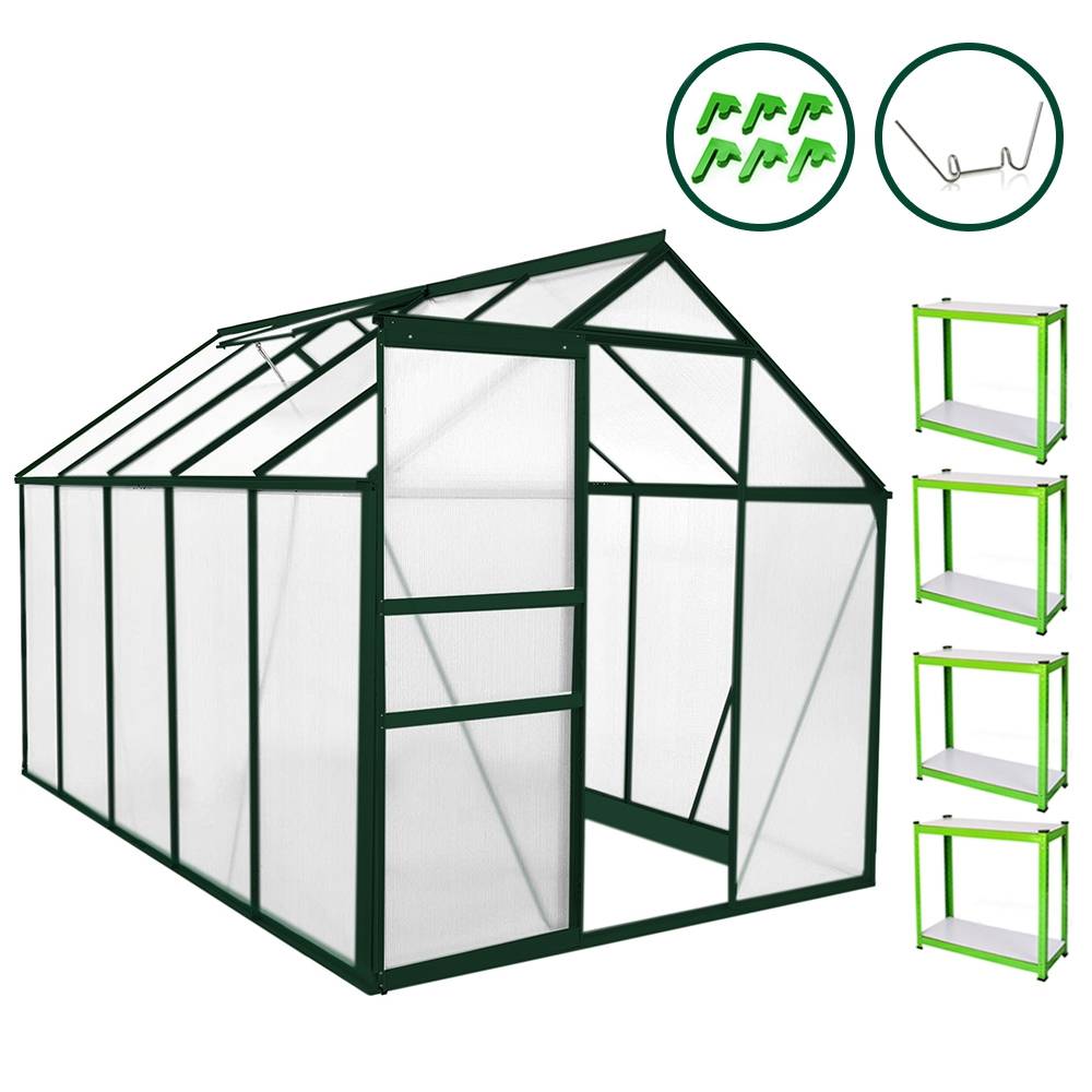 Greenhouse 6ft x 10ft (Green) & Racking - Like New