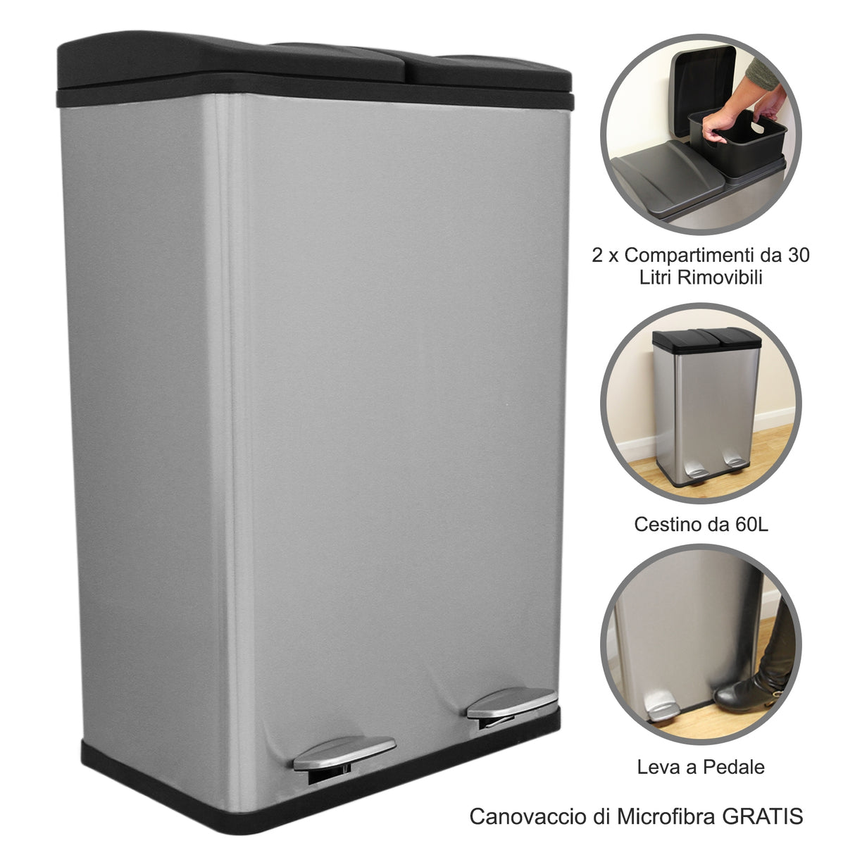 60L Dual Pedal Bin In Stainless Steel - Used - Very Good