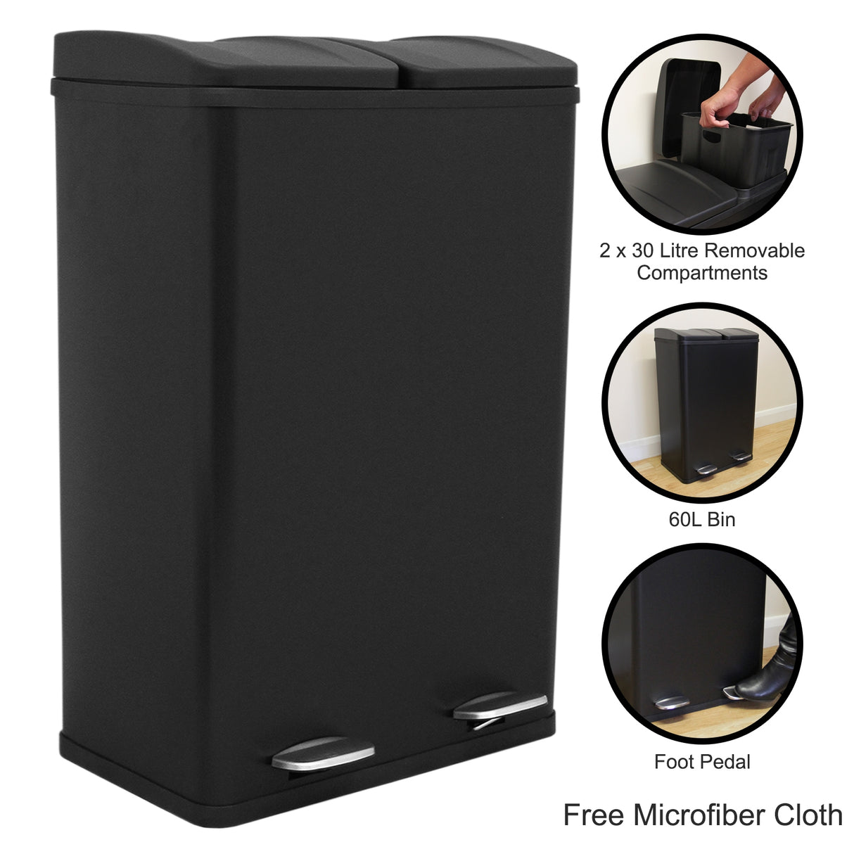 60L Dual Pedal Bin In Black - Like New