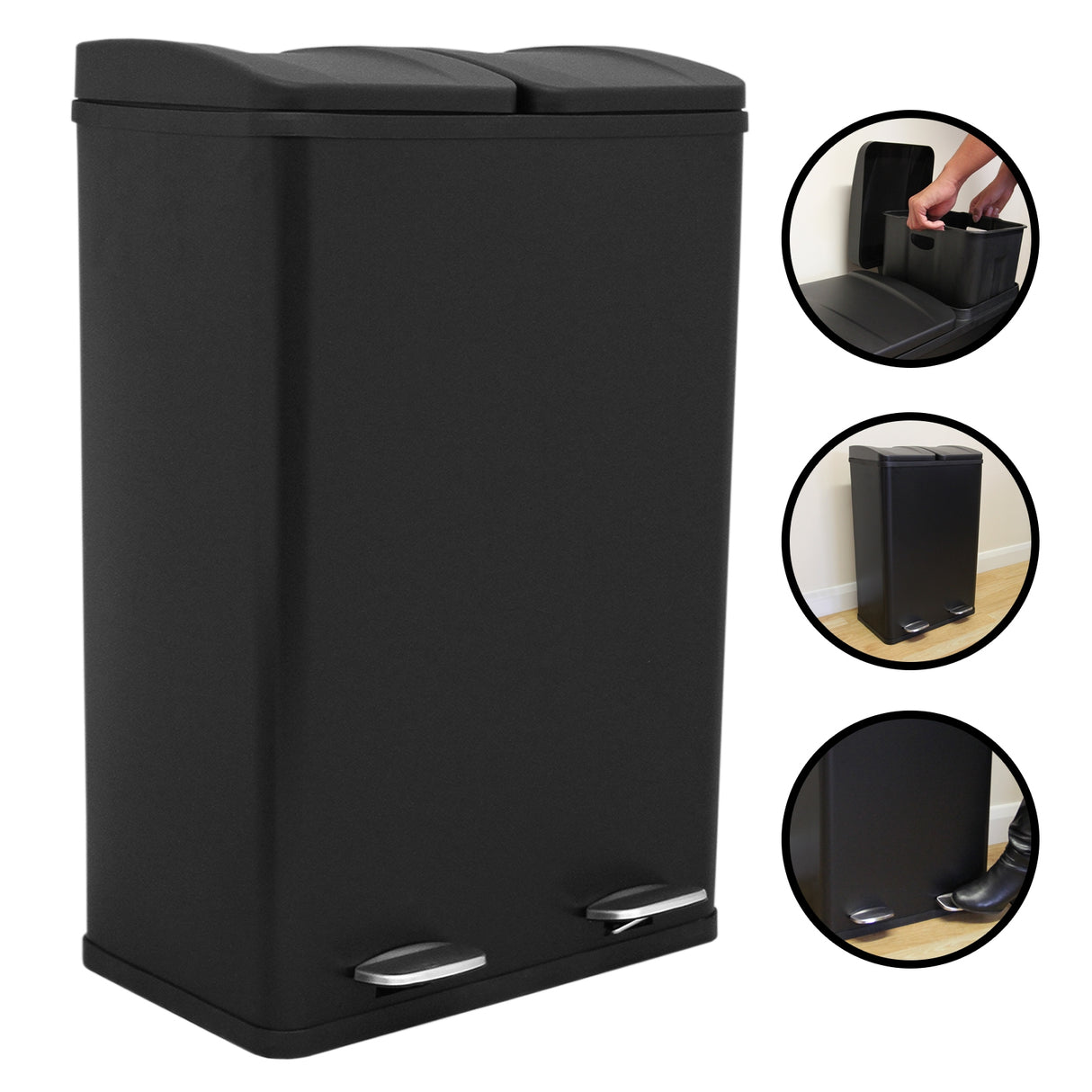60L Dual Pedal Bin In Black - Like New