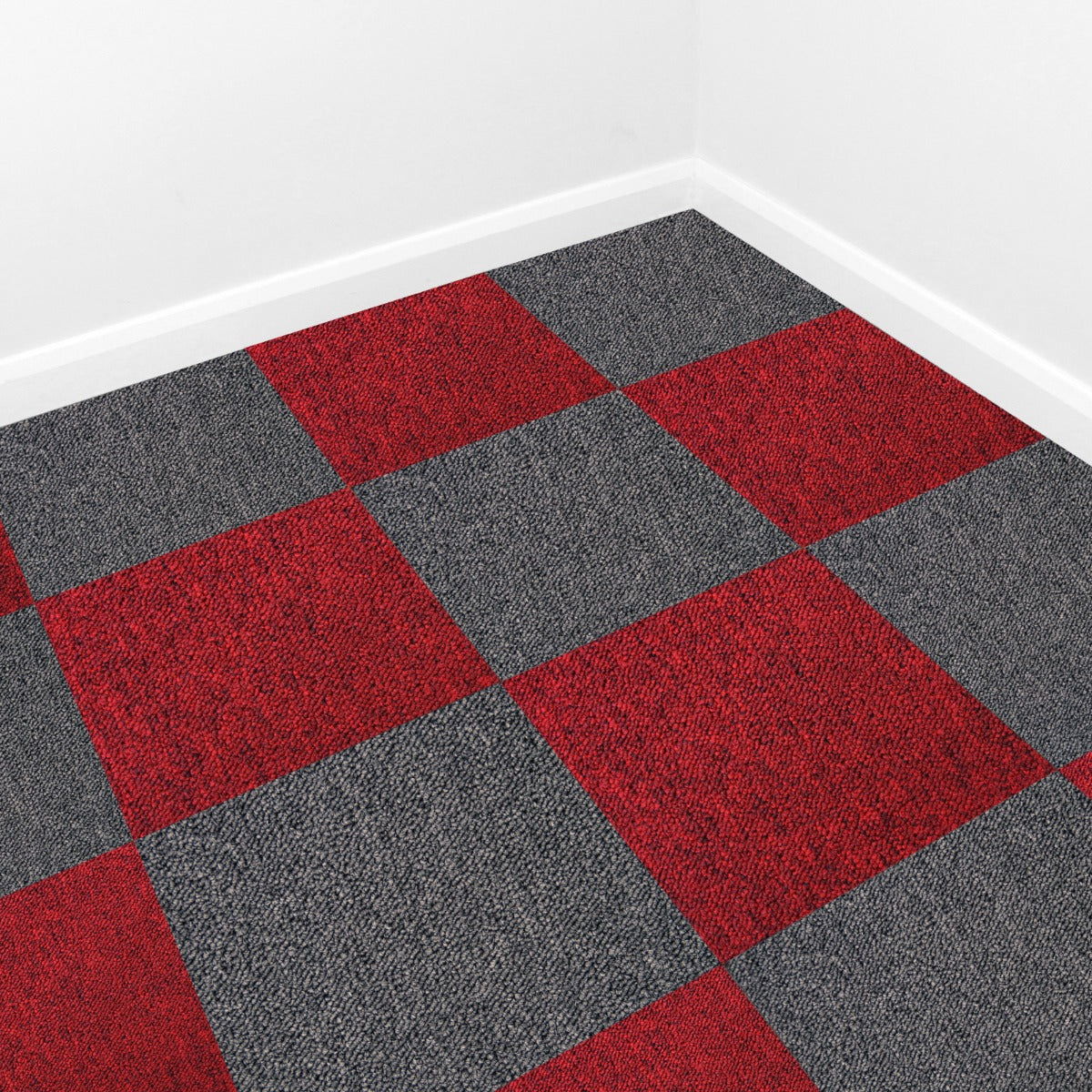 40 x Carpet Tiles 10m2 / Scarlet Red & Charcoal Black - Used - Acceptable