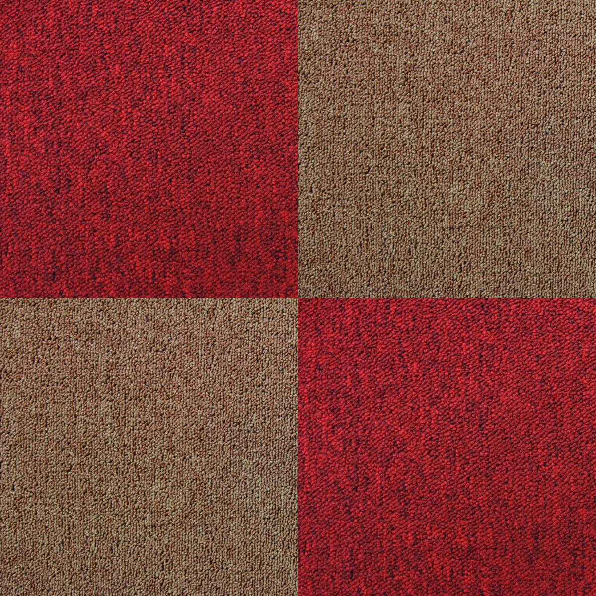 40 x Carpet Tiles 10m2 / Scarlet Red & Sand - Used - Acceptable