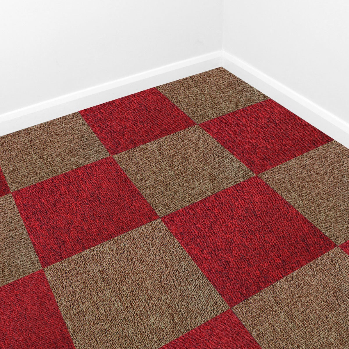 40 x Carpet Tiles 10m2 / Scarlet Red & Sand - Used - Acceptable