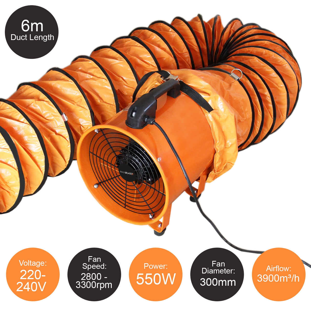 MAXBLAST Dust Extractor 300mm 550W with 6m Duct - Used - Acceptable