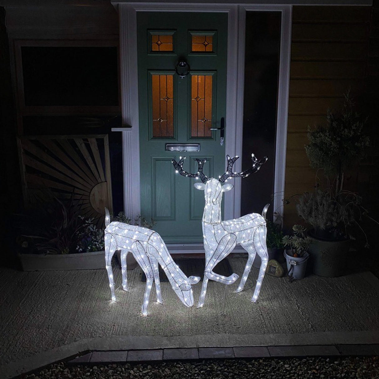 Large Light Up Stag & Doe Reindeer Set - Like New