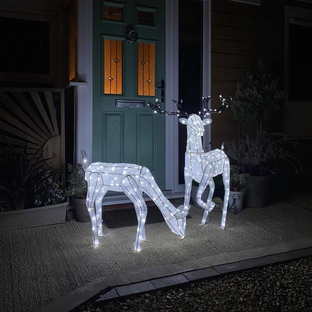 Large Light Up Stag & Doe Reindeer Set - Like New