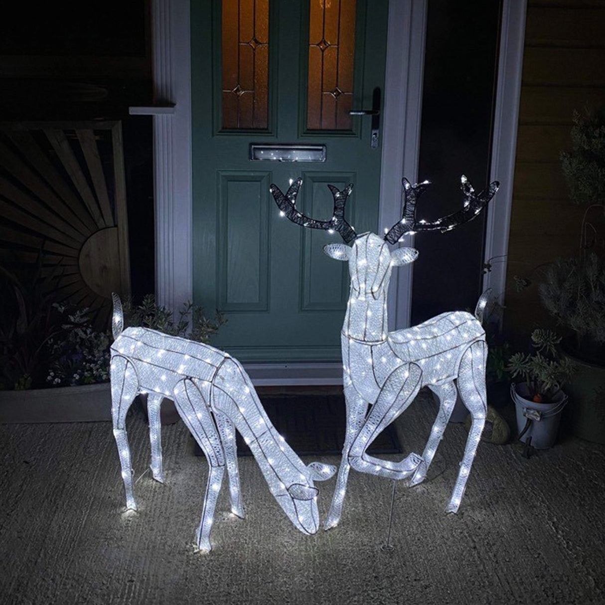 Large Light Up Stag & Doe Reindeer Set - Like New