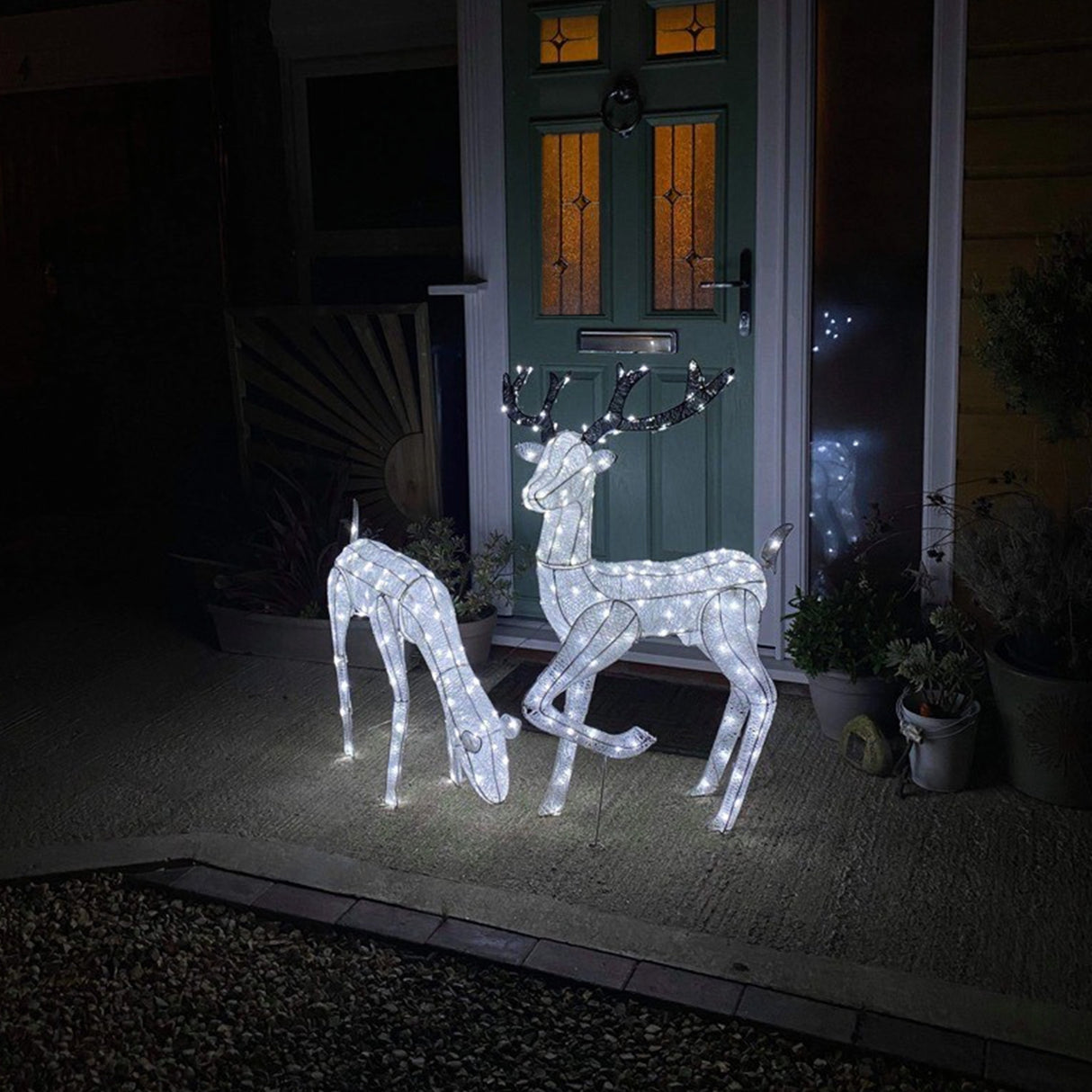 Large Light Up Stag & Doe Reindeer Set - Like New