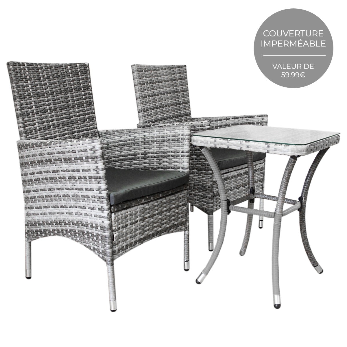 Jardí Rattan Bistro Set Light Grey - Like New