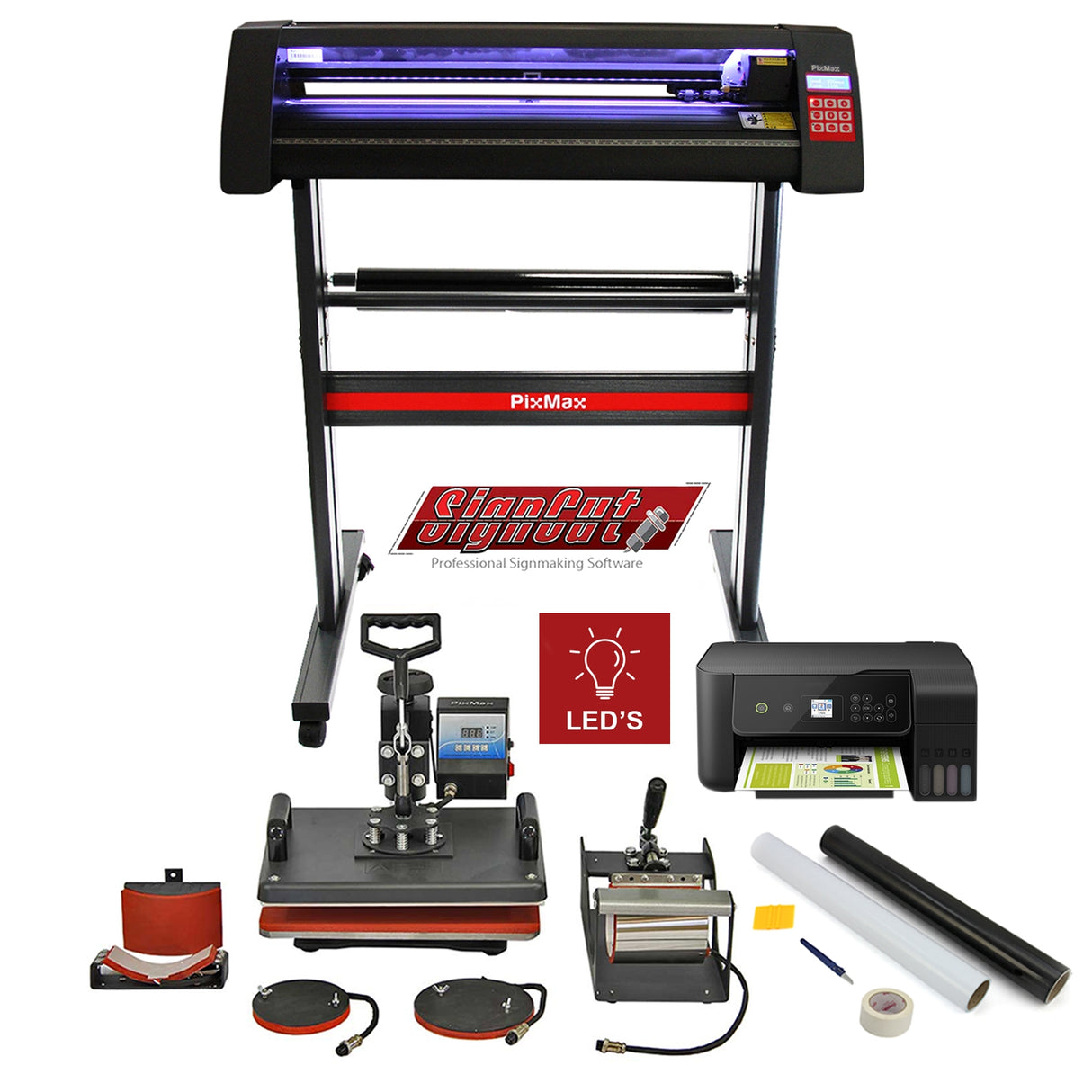Vinyl Cutter LED, 5 in 1 Heat Press, Printer, Signcut Pro & Weeding Kit Bundle - Used - Good