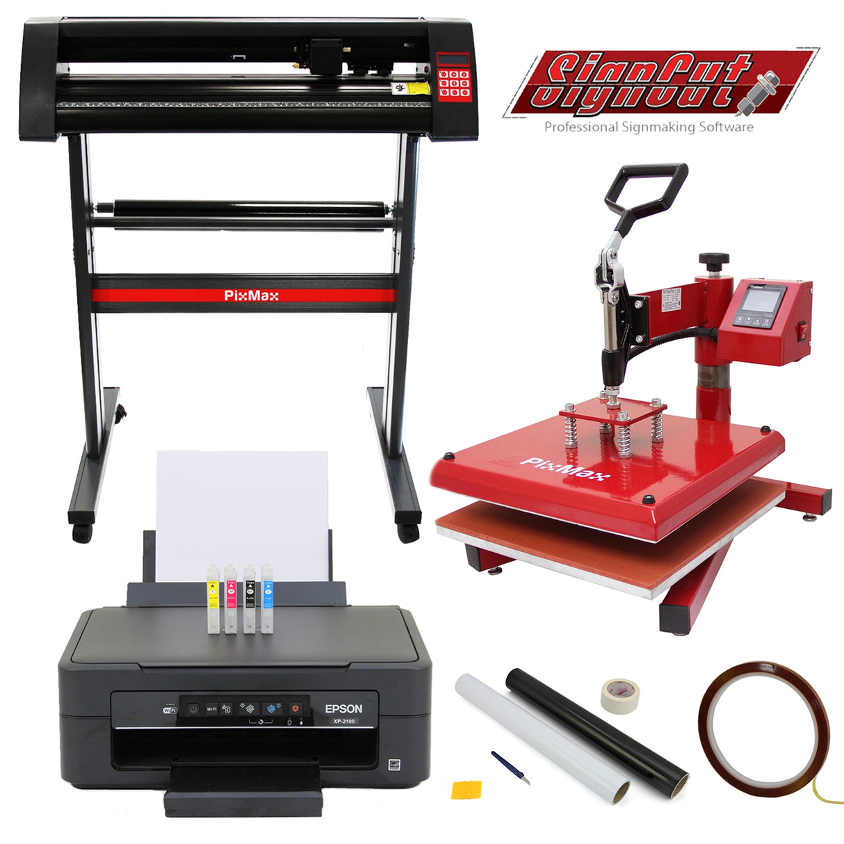38cm Swing Press, 720mm Vinyl Cutter, Epson Printer & Weeding Kit - Like New