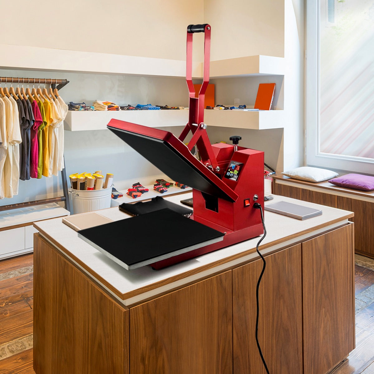 PixMax T-Shirt Sublimation Heat Press Machine, 38cm x 38cm Clam, Red F2 - Used - Very Good