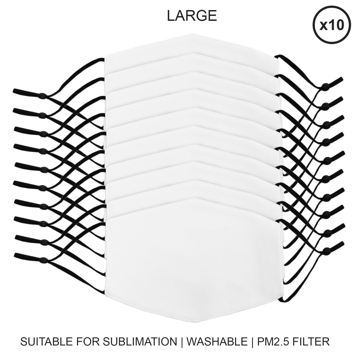 Large Face Masks Sublimation Blanks / 10 Pack - Like New