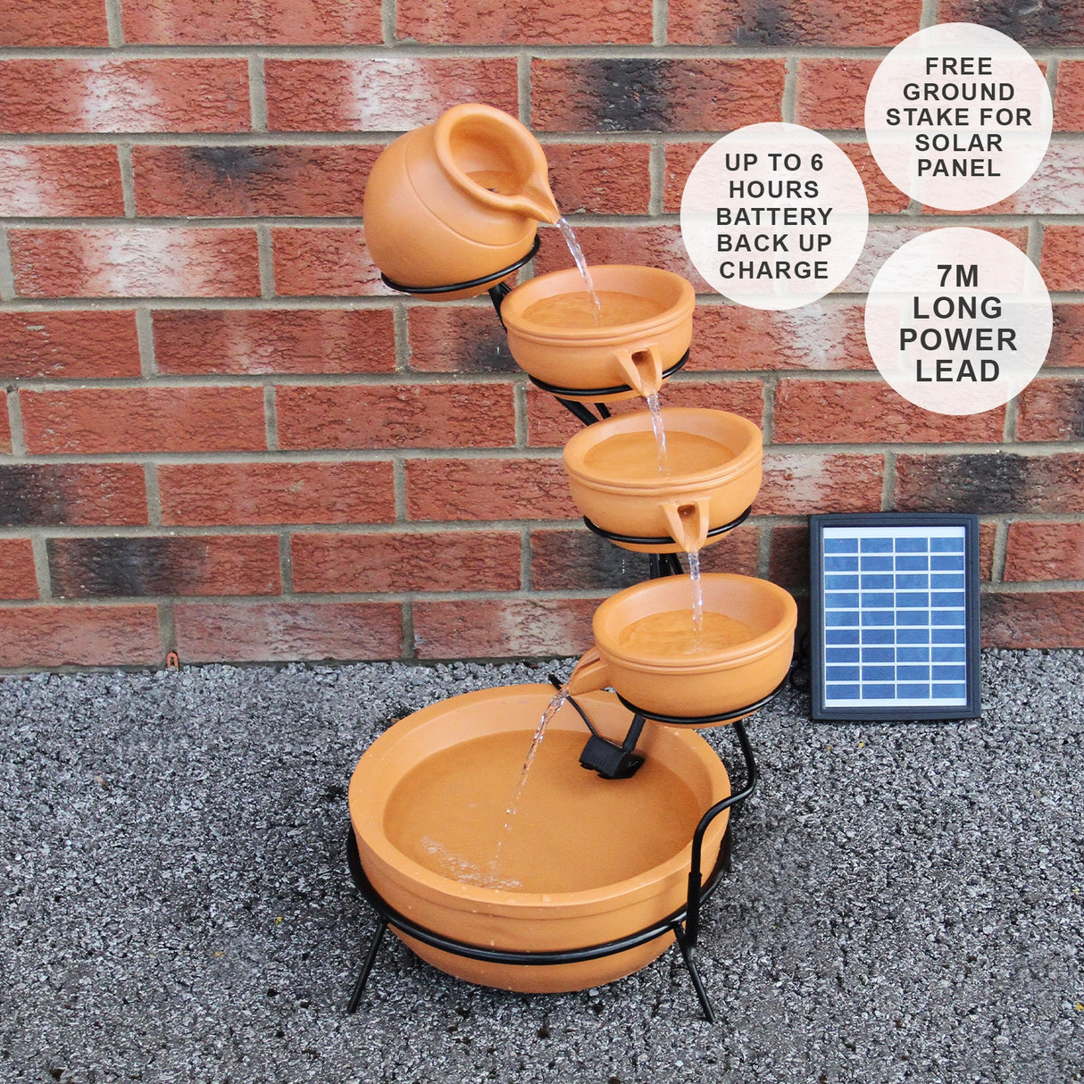 Terracotta 4 Tier Spilling Bowls Water Feature - Like New