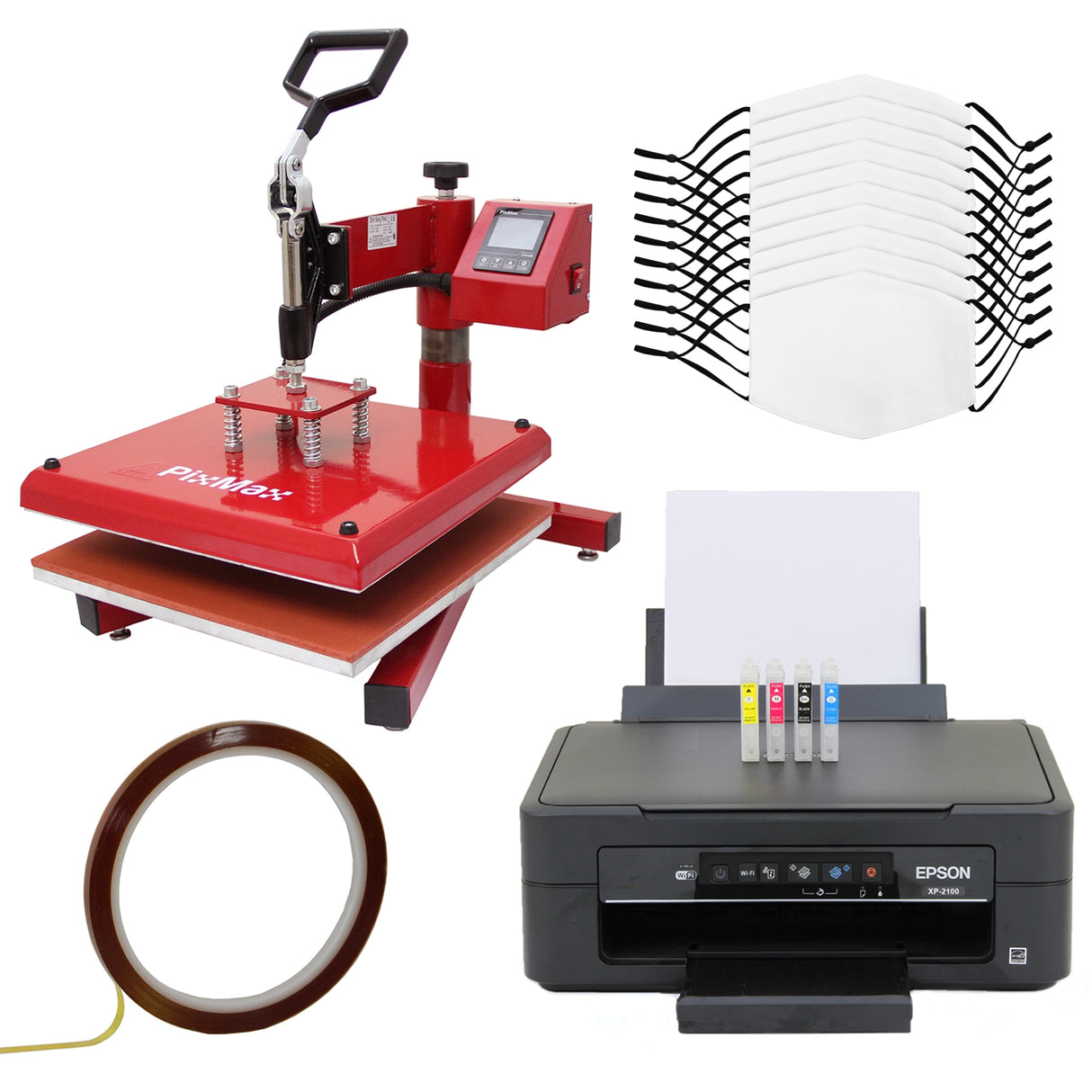 10 Sublimation Face Masks, Swing Heat Press & Epson Printer - Used - Very Good