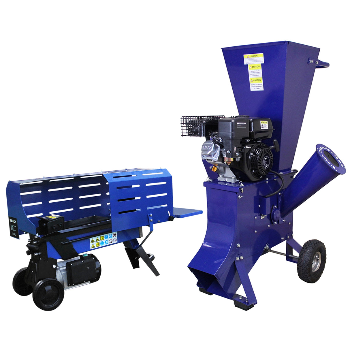 T-Mech Log Splitter 5T 370mm & T-Mech 6.5HP Wood Chipper - Like New