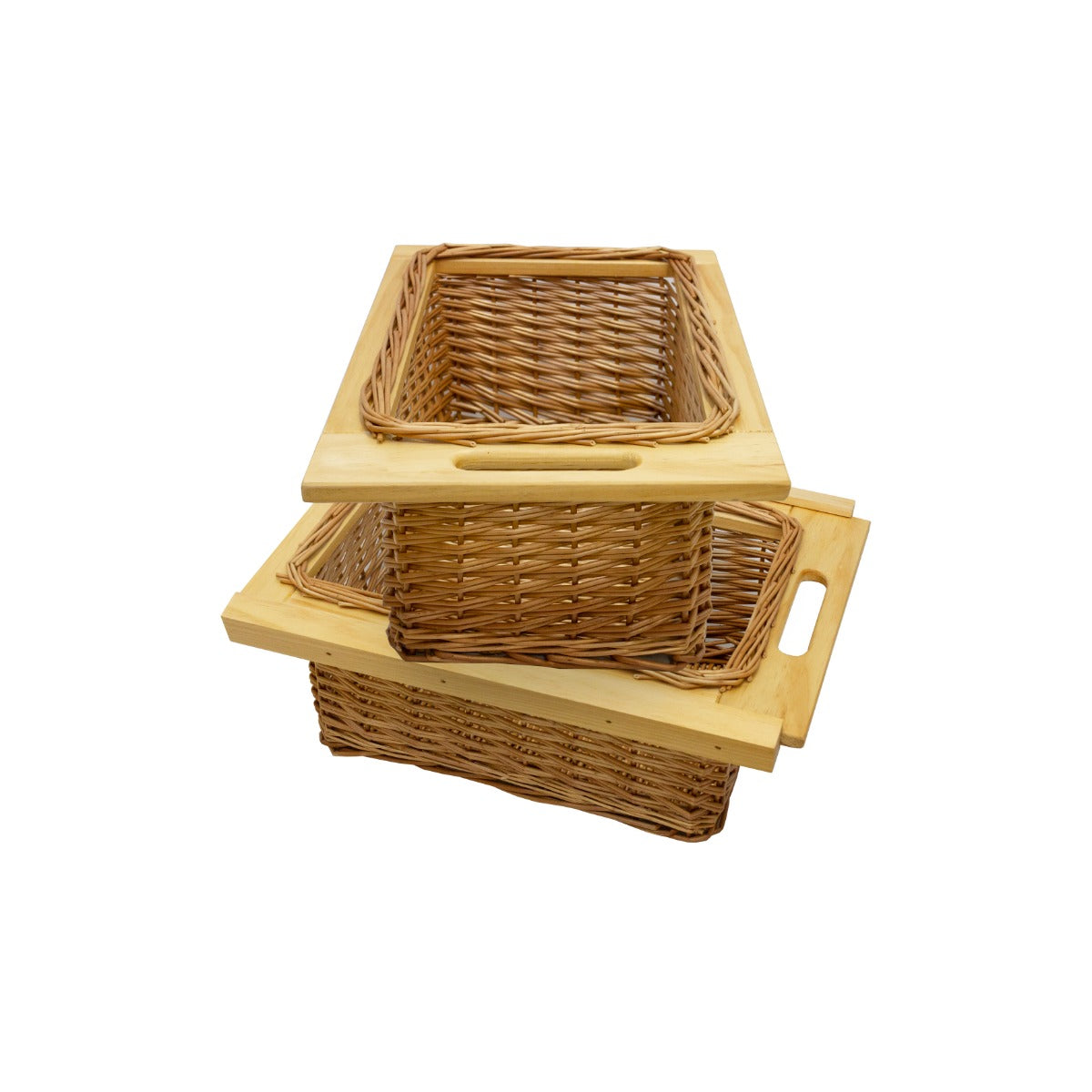 2 x Pull Out Wicker Kitchen Baskets 400mm - Like New