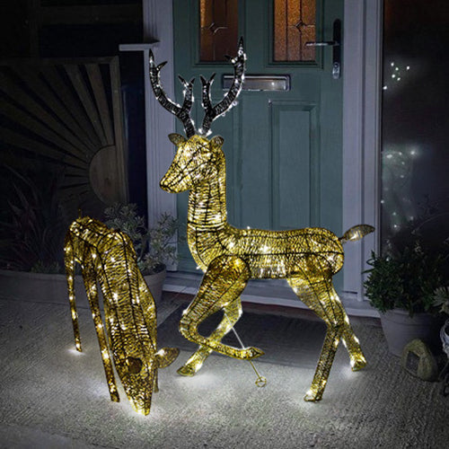 Light up Reindeer Gold Stag & Doe Set - Used - Acceptable