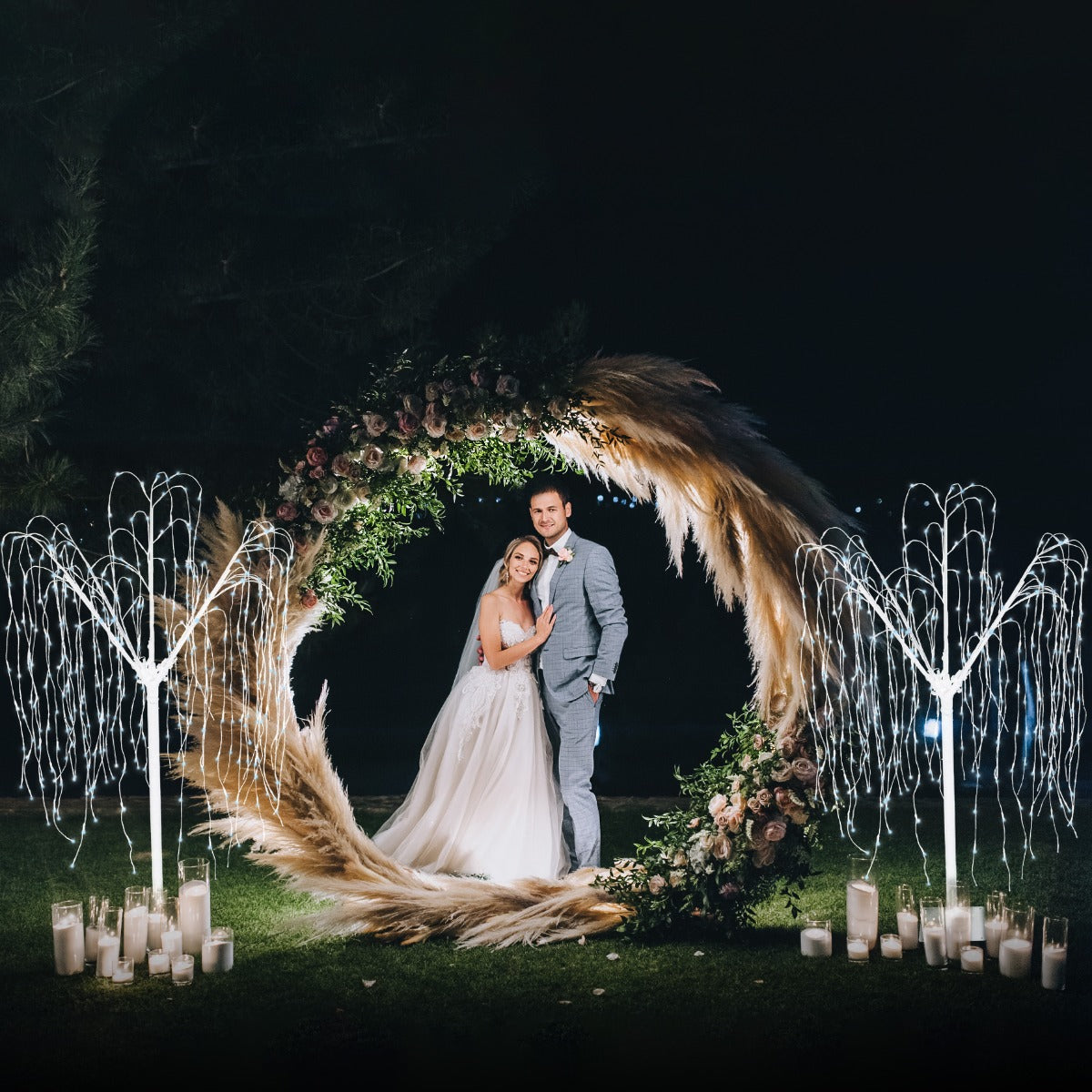Wedding Moongate - White & 2 x Weeping Willow Tree 240cm Cool White - Like New