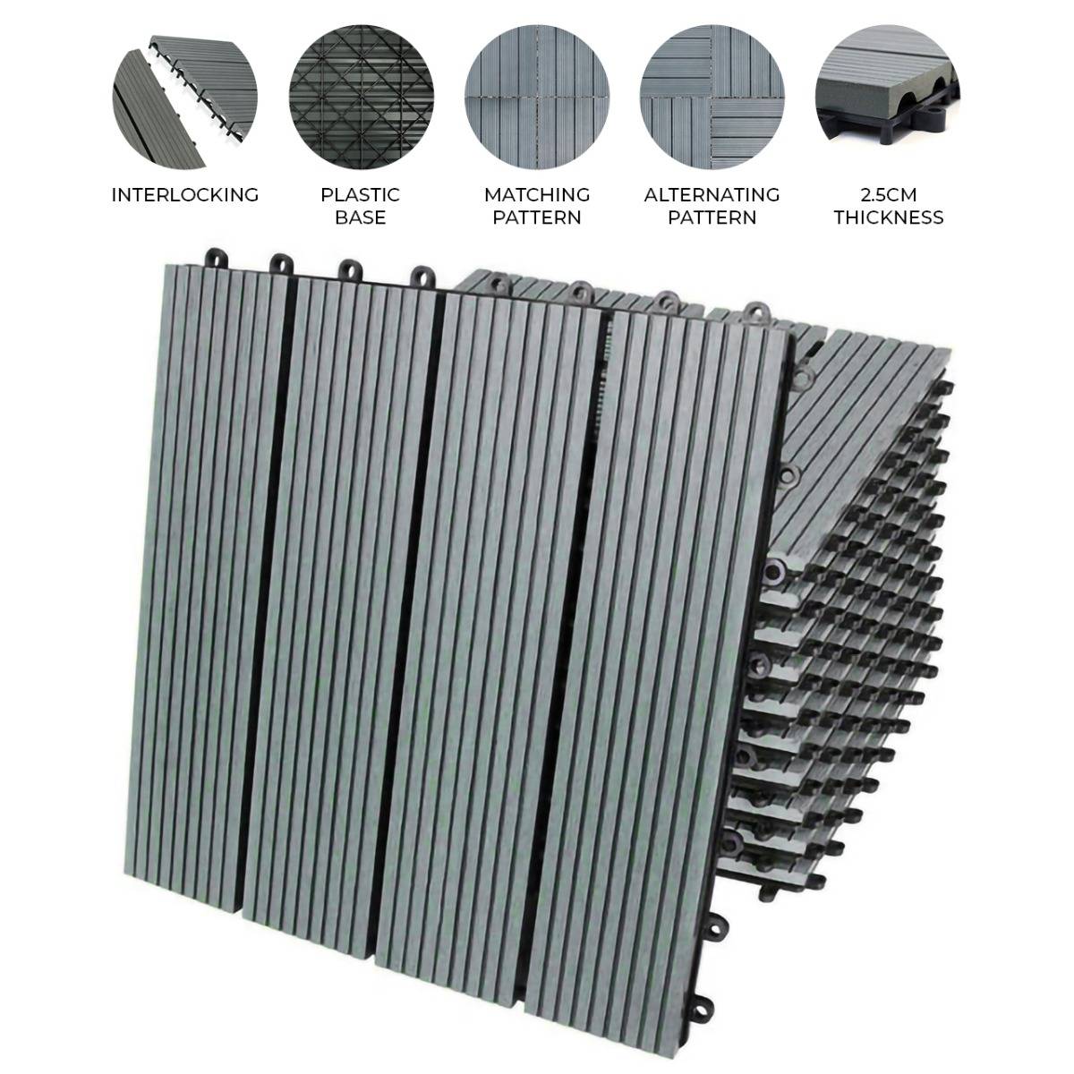 66 x WPC Decking Floor Tiles 30x30cm - Grey - Like New