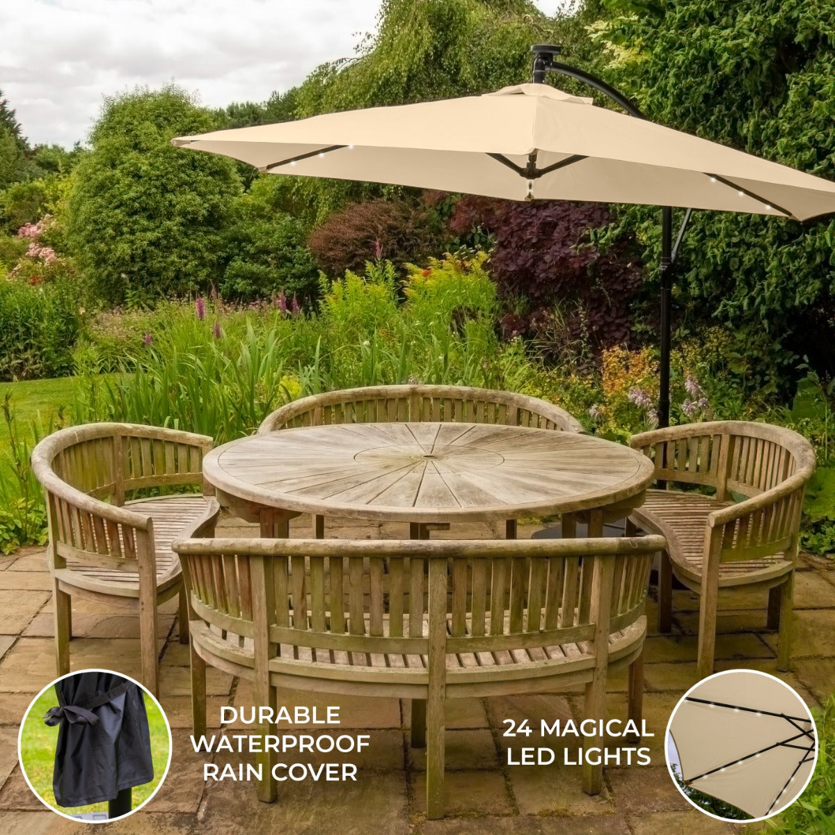 Beige 3m LED Cantilever Parasol - Used - Very Good