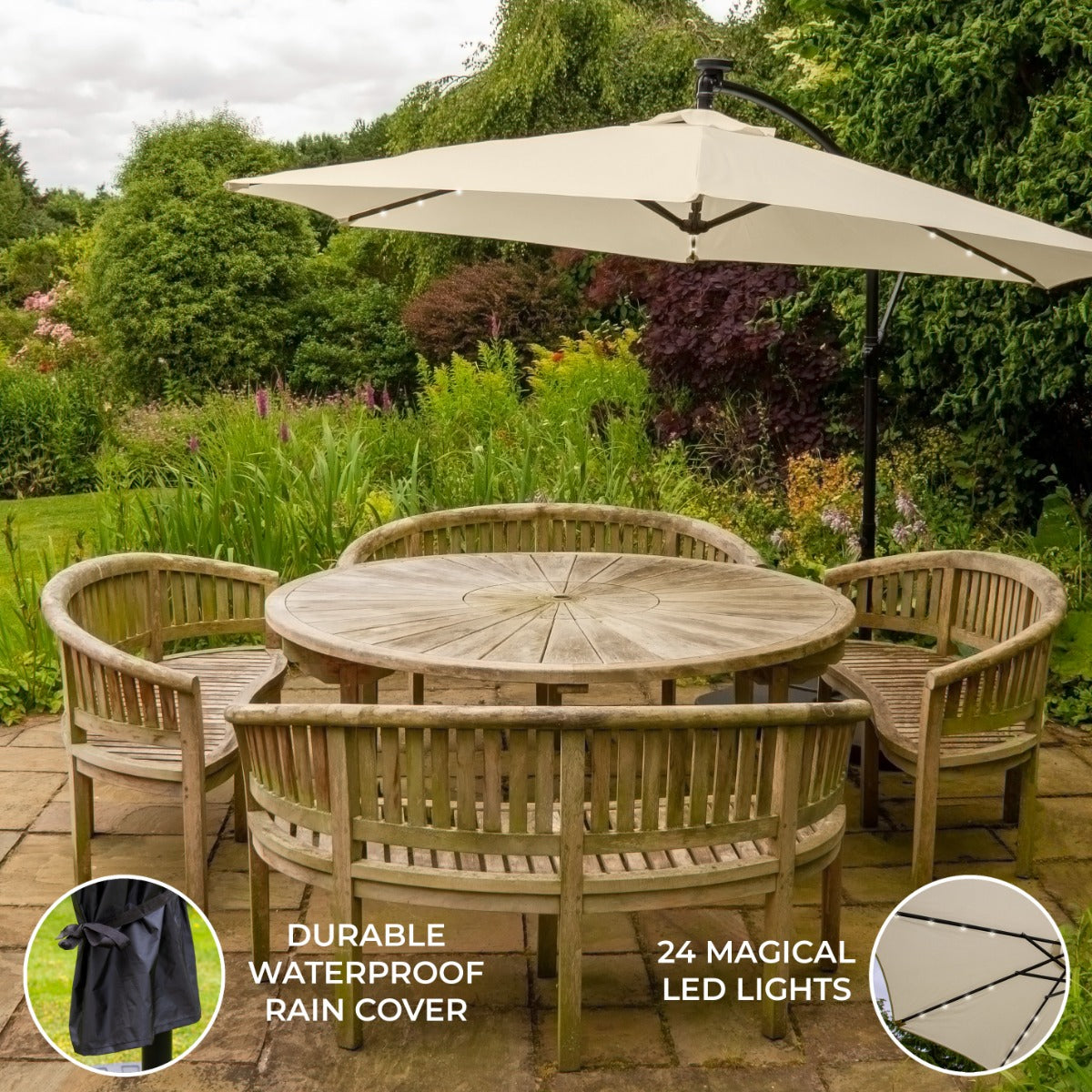 Cream 3m LED Cantilever Parasol - Used - Acceptable