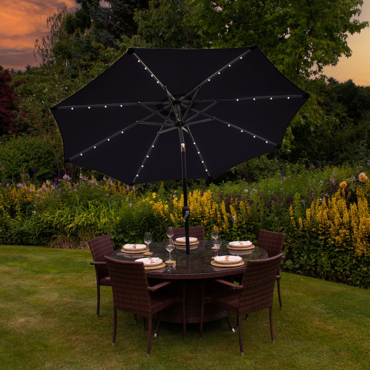 Black 2.7m LED Tilt Parasol - Like New