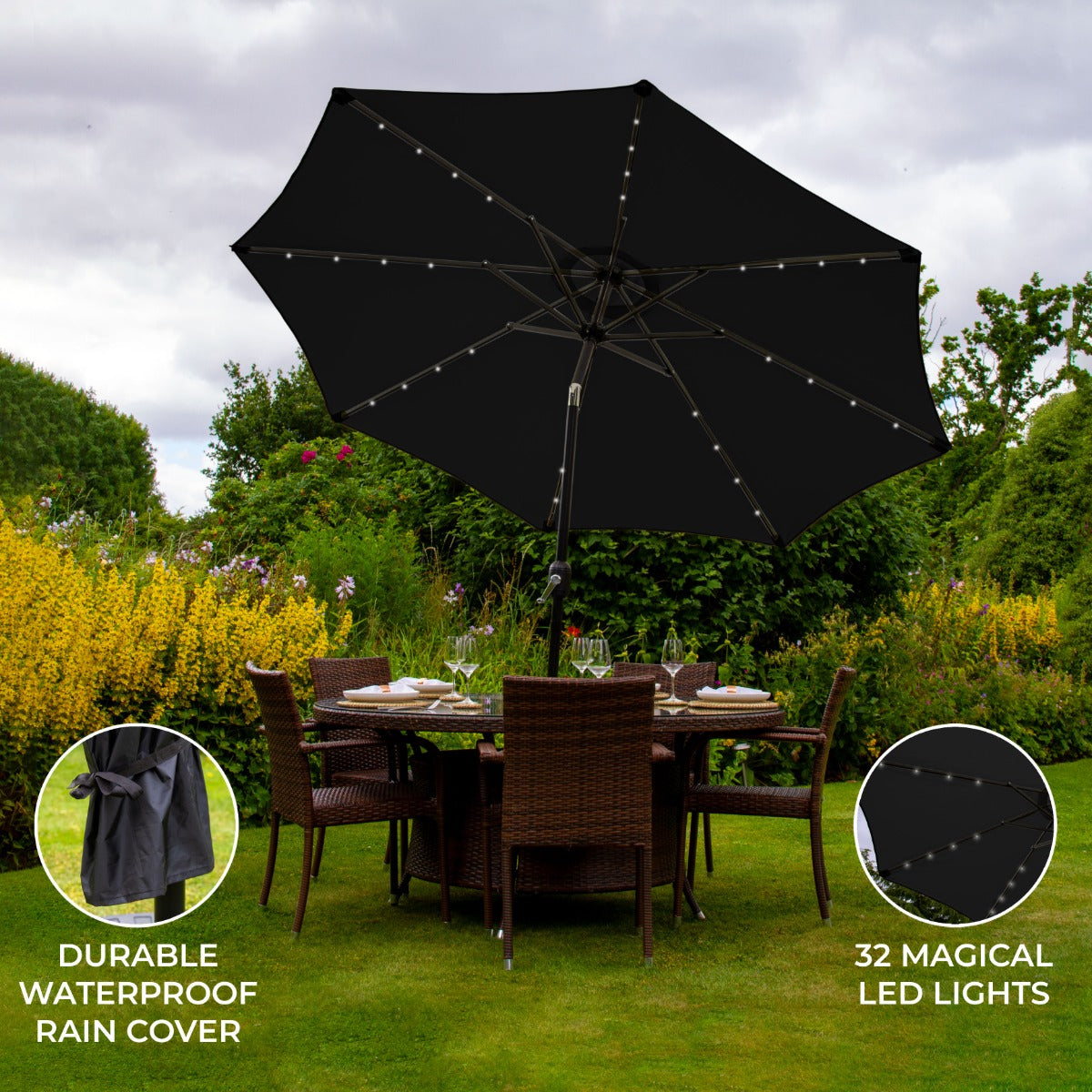 Black 2.7m LED Tilt Parasol - Used - Good