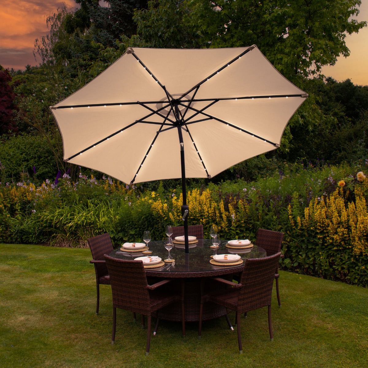Beige 2.7m LED Tilt Parasol - Like New