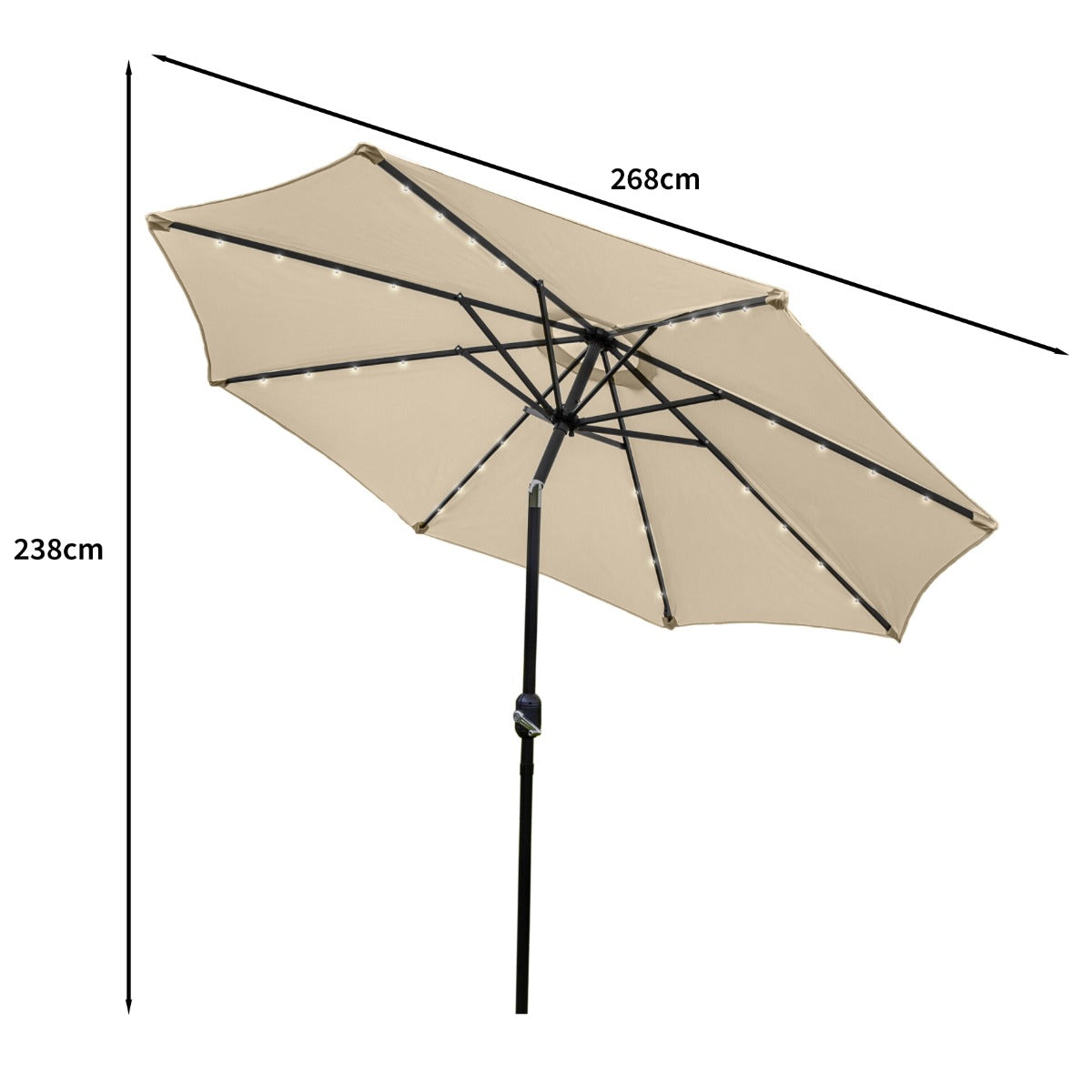Beige 2.7m LED Tilt Parasol - Like New