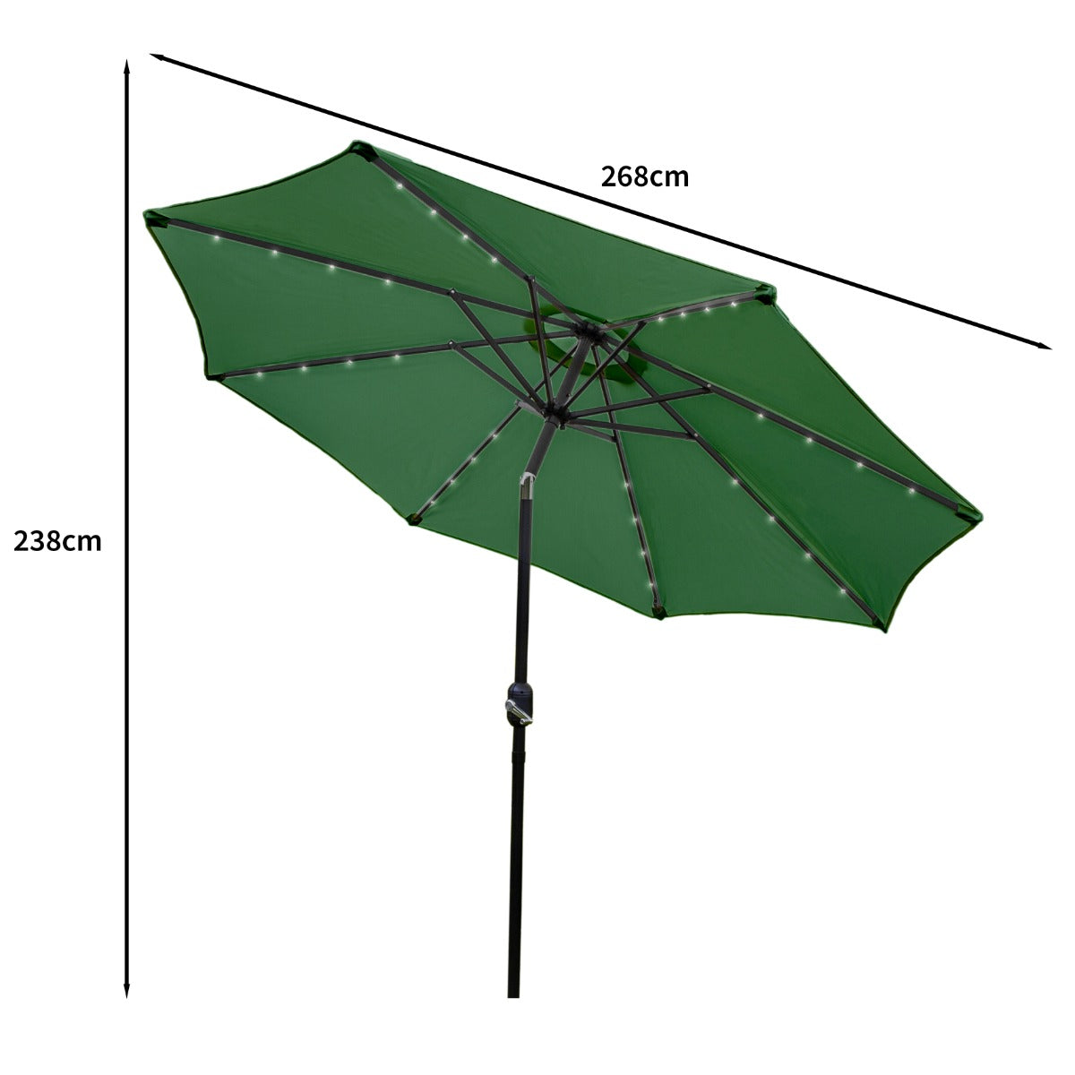 Green 2.7m LED Tilt Parasol - Like New